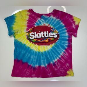 Skittles Crop Graphic T-shirt Women Small Multicolor Tie Dye Short Sleeve